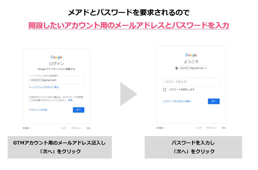 4.開設したいアカウント用のメールアドレスとパスワードを入力